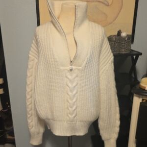 Moon River 3/4 Zip Pearl Cable Knit Sweater Small
